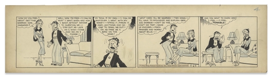 Chic Young Hand-Drawn Blondie Comic Strip From 1932 Titled A Happy Groom -- Dagwood Dreads Marriage to Elaine